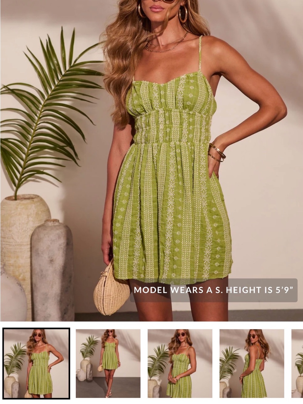 VICI Olive Green Embroidered Strappy Midi Dress